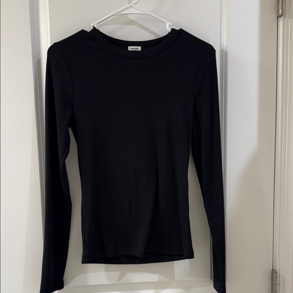 Abercrombie Long Sleeve Powdered Rib Tee Black